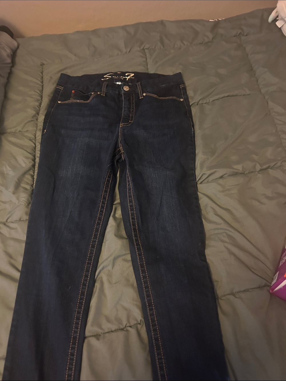 Seven7 Dark Blue Skinny Jeans with Contrast Stitching